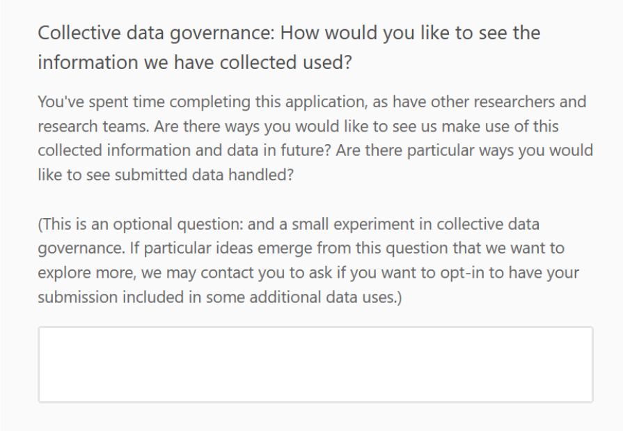 Collective Data Governance question in application form